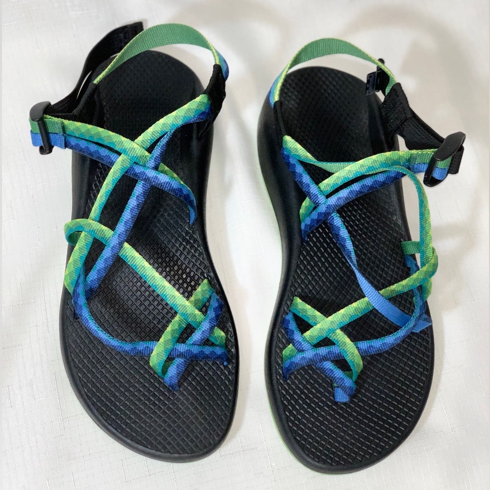 CHACO Sandals 10 ZX2 Z Cloud Strap Hiking Outdoor Vibram Blue Green Strappy Shoe